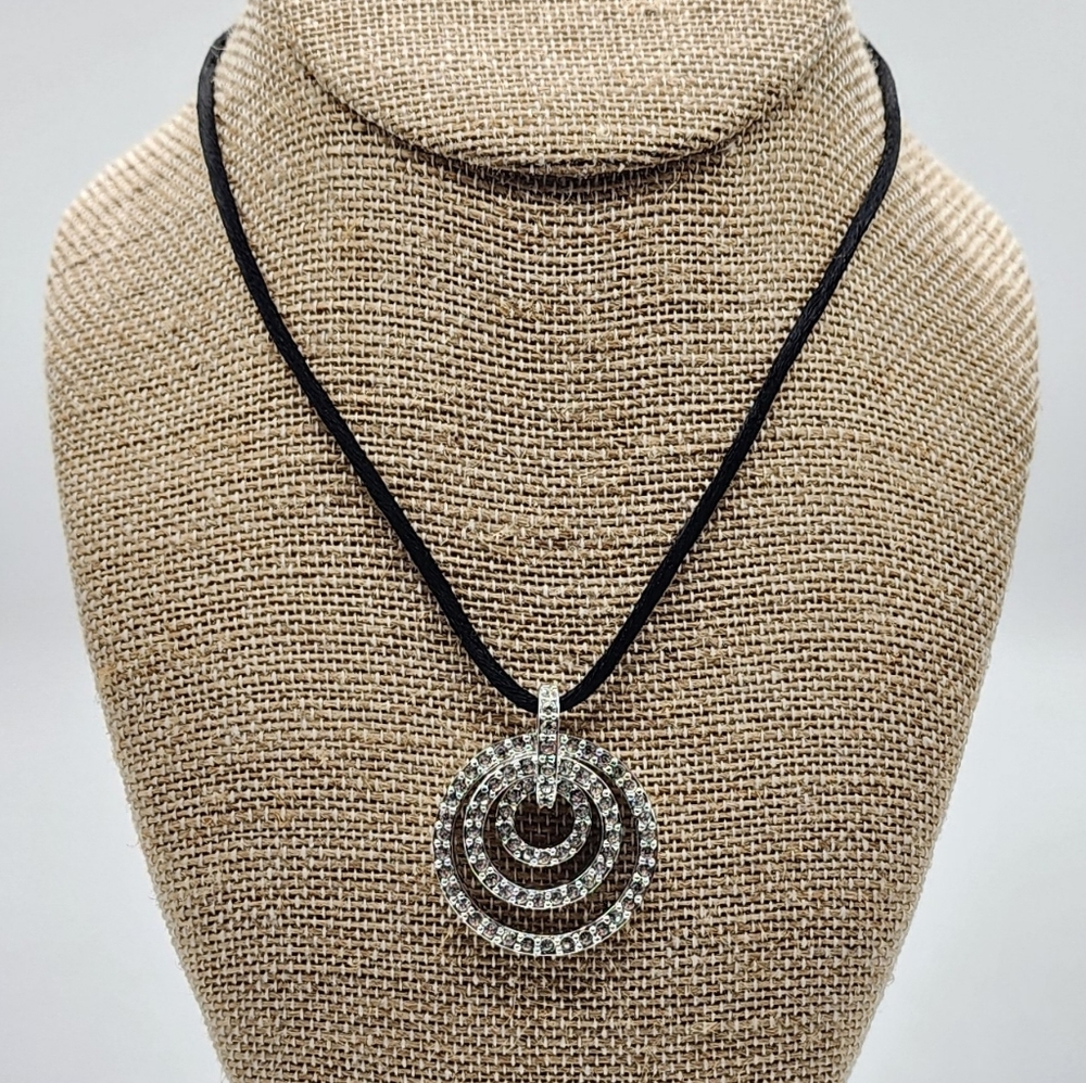 Nolan Miller Pave Eternity Triple Circle With Silk Cord Necklace